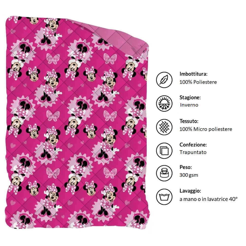 Trapunta Invernale Minnie DISNEY Piumone 300 Gsm Letto Singolo 170x260 CM - Min1465