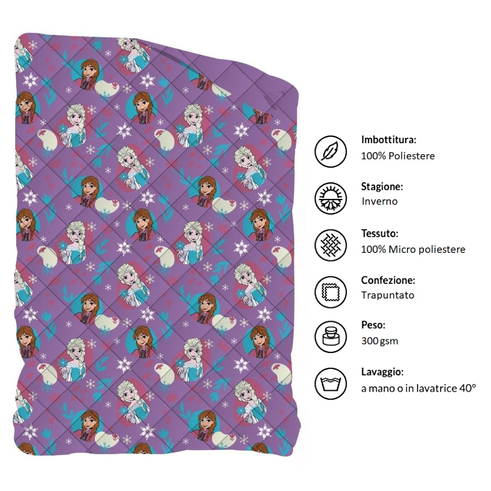 Trapunta Invernale Frozen DISNEY Piumone 300 Gsm Letto Singolo 170x260 CM - Fro1469