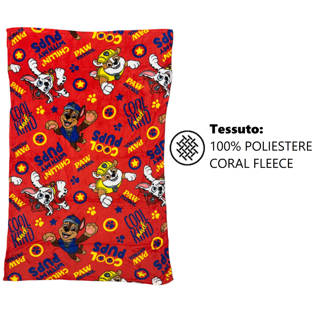 Plaid Paw Patrol in Coral Fleece Morbida e Calda Coperta 140 X 90 CM - N13716mc