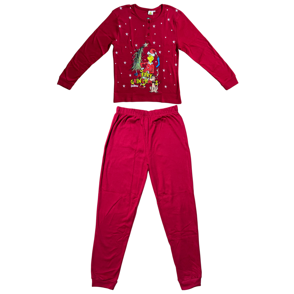 Pigiama Natalizio Grinch Completo in 100% Caldo Cotone Donna - Gri1906