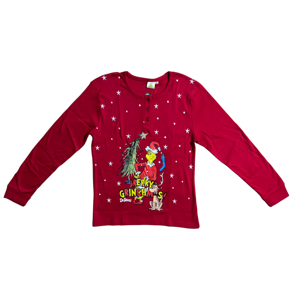 Pigiama Natalizio Grinch Completo in 100% Caldo Cotone Donna - Gri1906