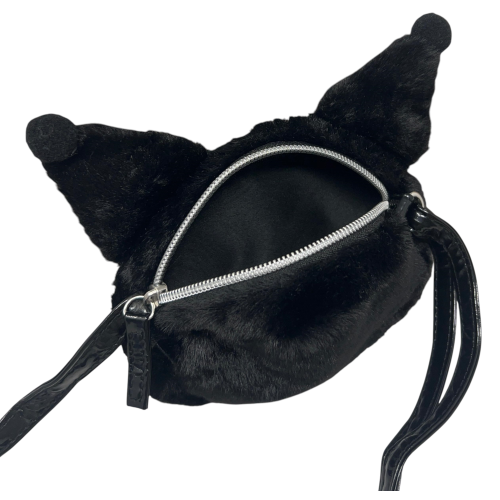 Borsa Passeggio Kuromi Sanrio in Peluche con Tracolla Dettagli 3d e Glitterati - H13922mc