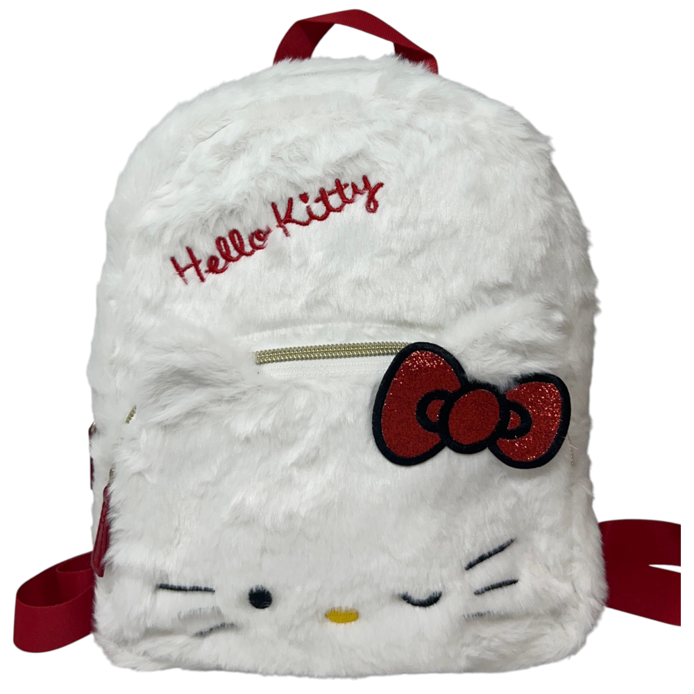 Zainetto da Passeggio Hello Kitty Sanrio in Peluche Borsa 28 CM con Dettagli 3d e Ricamati - H13925mc