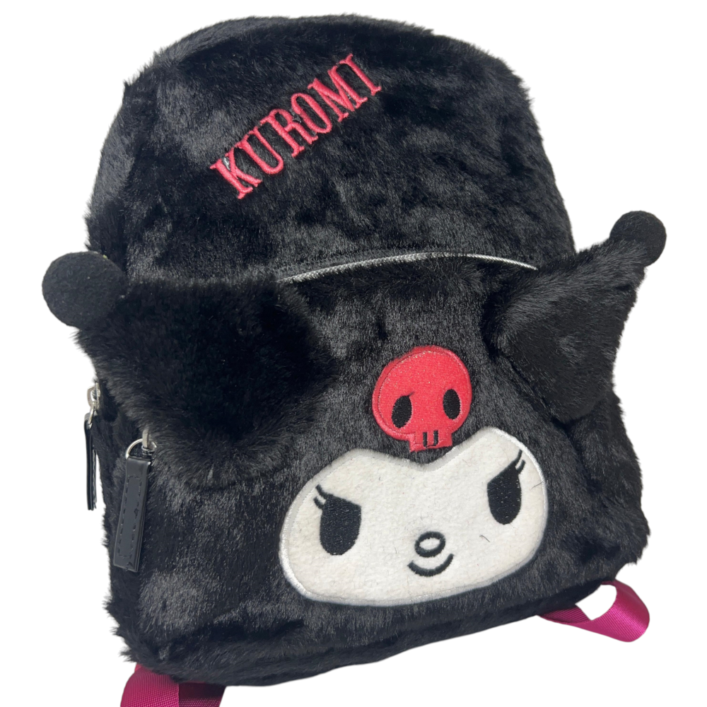 Zainetto da Passeggio Kuromi Sanrio in Peluche Borsa 28 CM con Dettagli 3d e Ricamati - H13926mc