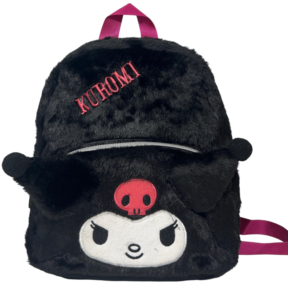 Zainetto da Passeggio Kuromi Sanrio in Peluche Borsa 28 CM con Dettagli 3d e Ricamati - H13926mc