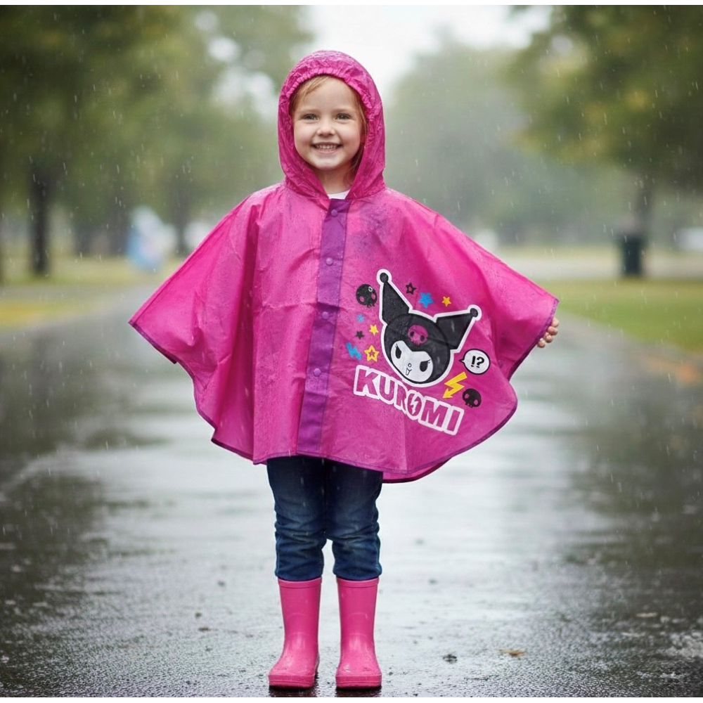 Mantellina Kuromi Sanrio Poncho Impermeabile Antipioggia con Cappuccio - H13552mc
