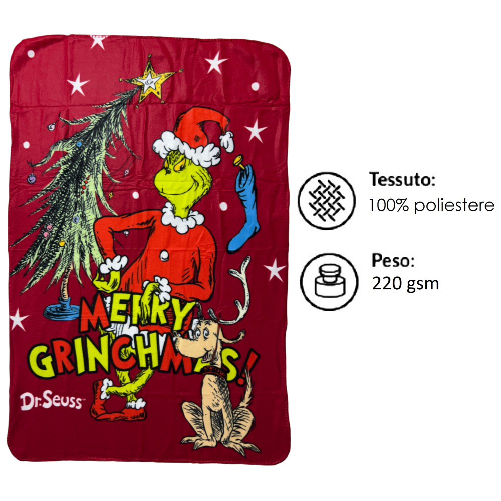 Plaid in Pile Grinch Coperta in Morbido Poliestere 100 X 150 CM 210 Gsm - Gri-2004