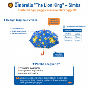 Ombrello Simba DISNEY Apertura Automatica Manico Ergonomico Accessorio per la Pioggia Bambini