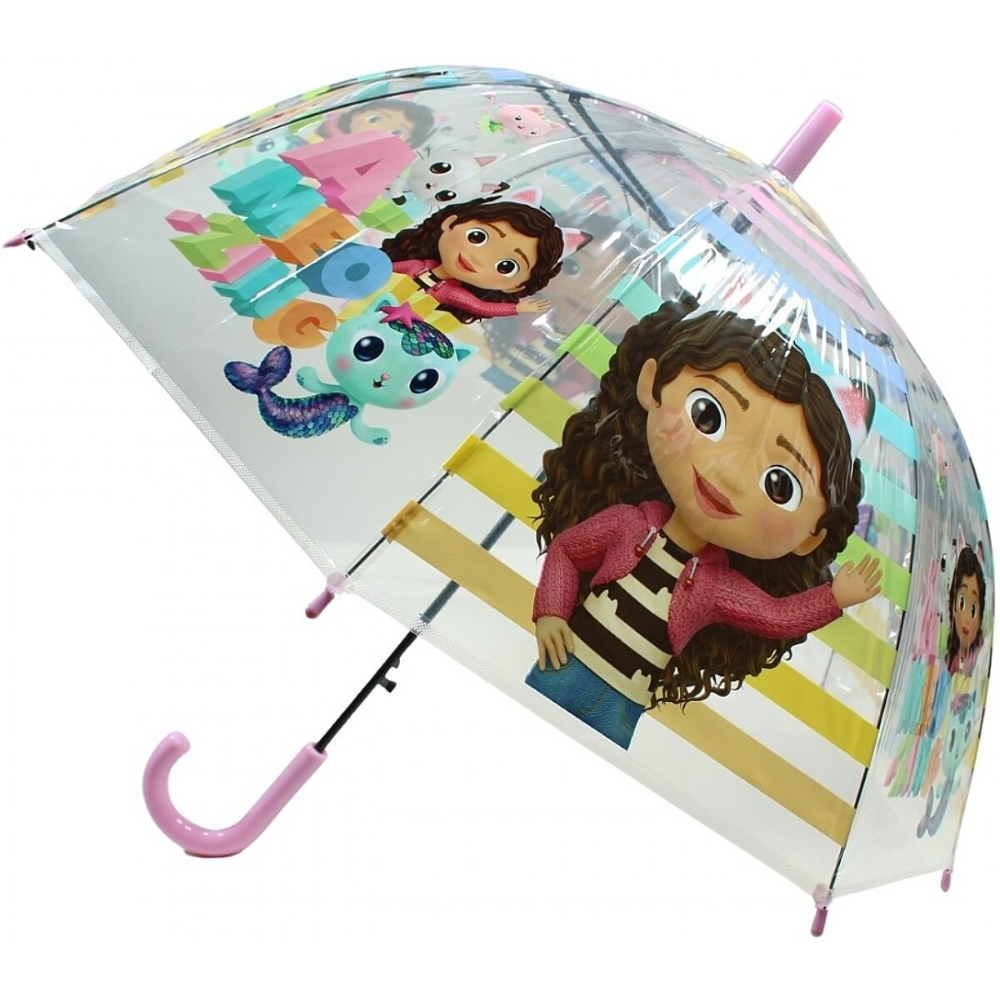 Ombrello a Cupola Gabby's Dollhouse Apertura Automatica Manico Ergonomico Accessorio per la Pioggia Bambini