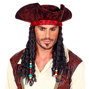 Tricorno Pirata con Bandana e Dreadlocks Cappello Adulti Accessorio Carnevale Cosplay Jack Sparrow - 01892