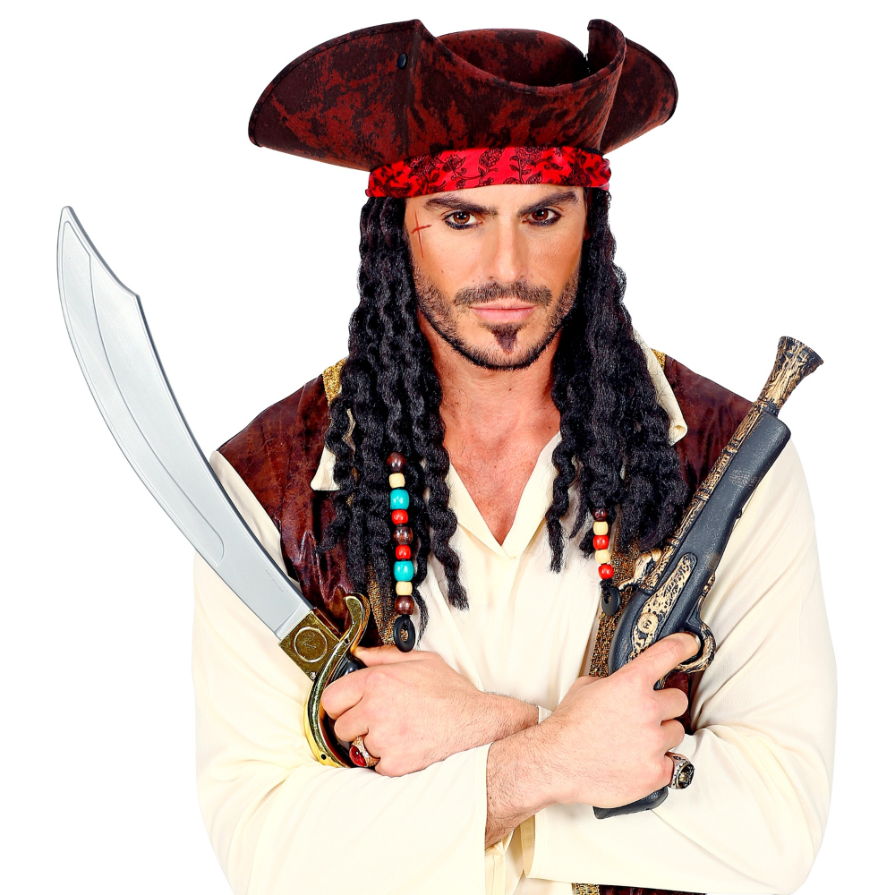 Tricorno Pirata con Bandana e Dreadlocks Cappello Adulti Accessorio Carnevale Cosplay Jack Sparrow - 01892