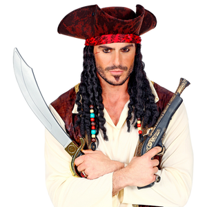 Tricorno Pirata con Bandana e Dreadlocks Cappello Adulti Accessorio Carnevale Cosplay Jack Sparrow - 01892