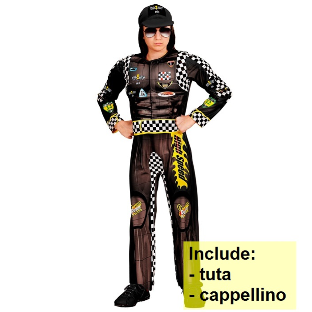 Costume Pilota da Corsa Tuta e Berretto Travestimento Carnevale Cosplay Feste in Maschera -0829