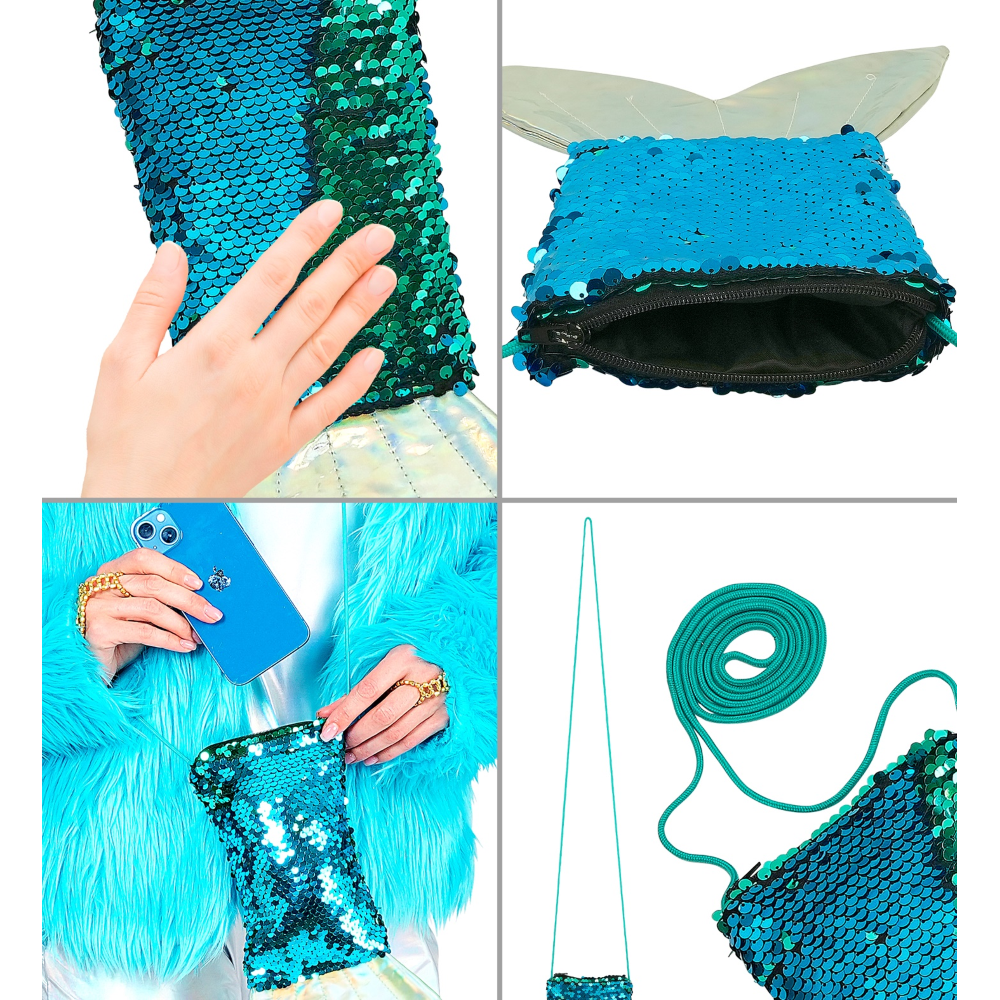 Borsetta a Tracolla Forma Coda di Sirena con Pailettes Accessorio Travestimenti Carnevale Cosplay - 12026