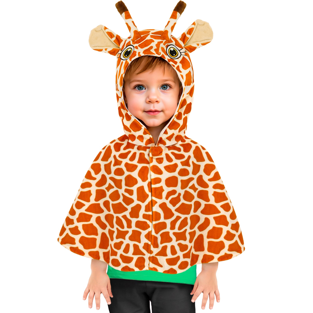 Poncho in Peluche con Cappuccio Travestimento Giraffa Costume Carnevale Feste in Maschera - 16204