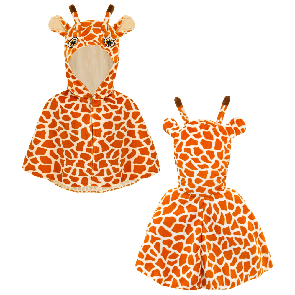 Poncho in Peluche con Cappuccio Travestimento Giraffa Costume Carnevale Feste in Maschera - 16204