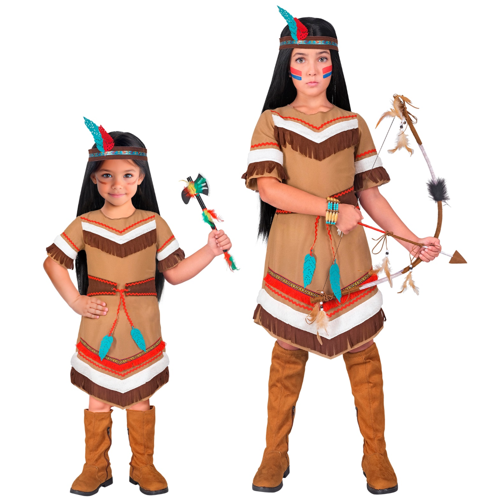 Costume Indiana Vestito e Fascia con Piuma Travestimento Carnevale Feste in Maschera - 2179