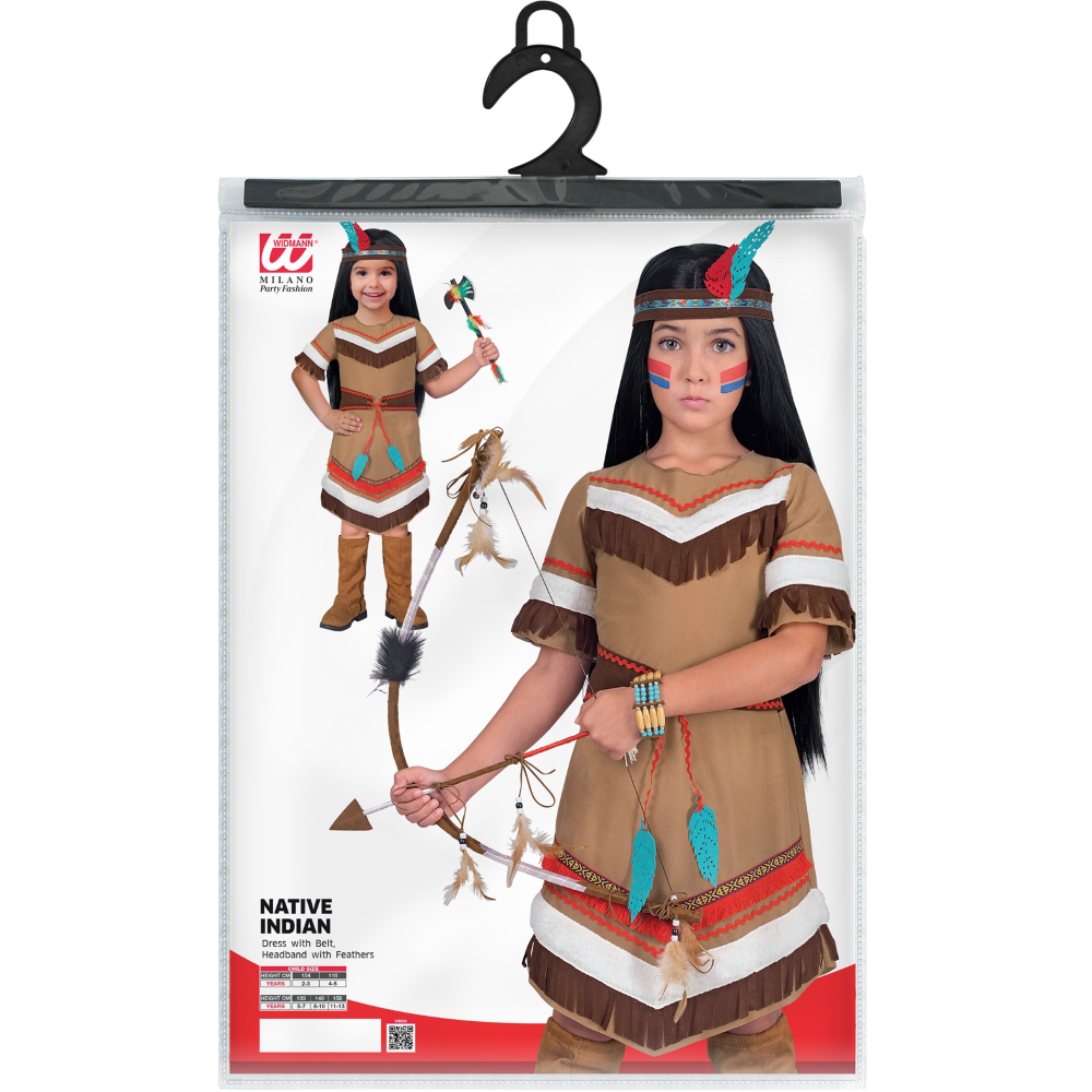 Costume Indiana Vestito e Fascia con Piuma Travestimento Carnevale Feste in Maschera - 2179