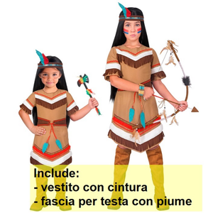 Costume Indiana Vestito e Fascia con Piuma Travestimento Carnevale Feste in Maschera - 2179