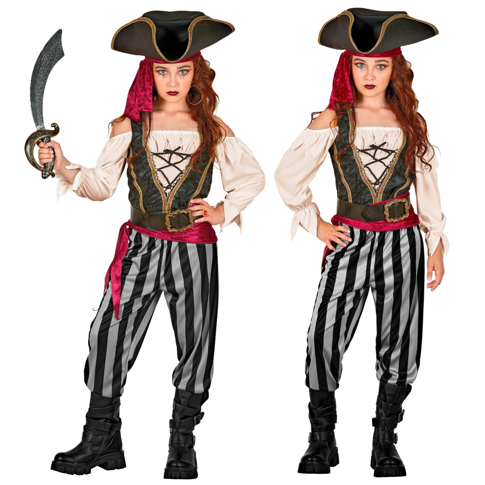 Costume Piratessa Dei Mari Bambina Travestimento Carnevale Cosplay Feste in Maschera - 2543