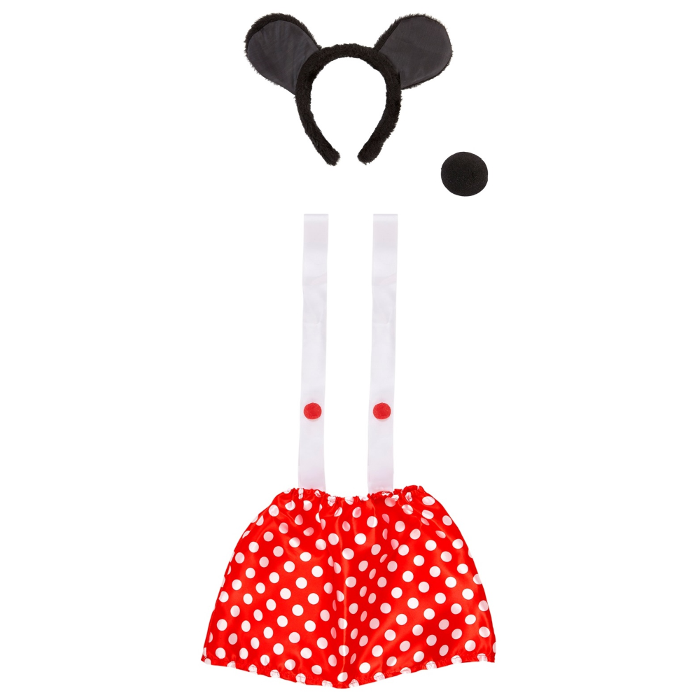 Set Travestimento Minnie Orecchie Naso Gonnellino per Donna Accessori Carnevale Cosplay - 2989t/2