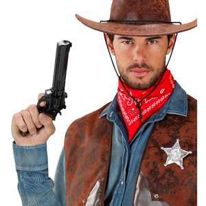 Pistola Giocattolo Cowboy a Spruzzo 30 CM Revolver Western Accessorio Travestimenti Feste a Tema - 3017v