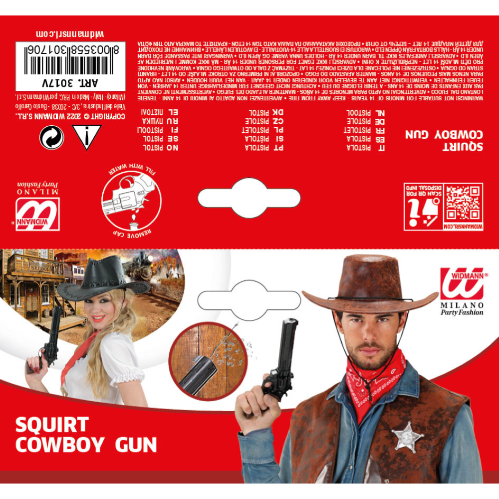 Pistola Giocattolo Cowboy a Spruzzo 30 CM Revolver Western Accessorio Travestimenti Feste a Tema - 3017v