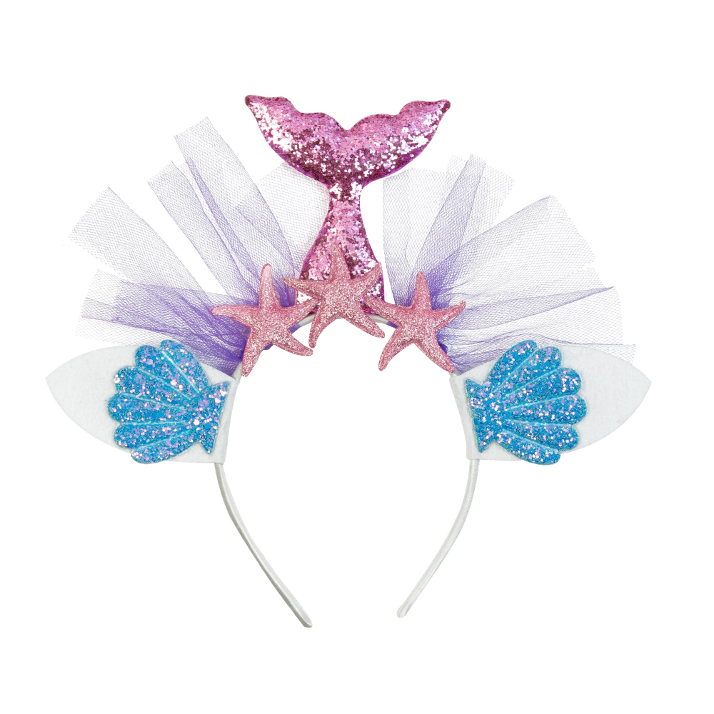 Cerchietto Tiara Sirena Rosa Glitterata con Conchiglie e Stelle Marine Accessorio Travestimenti - 30230