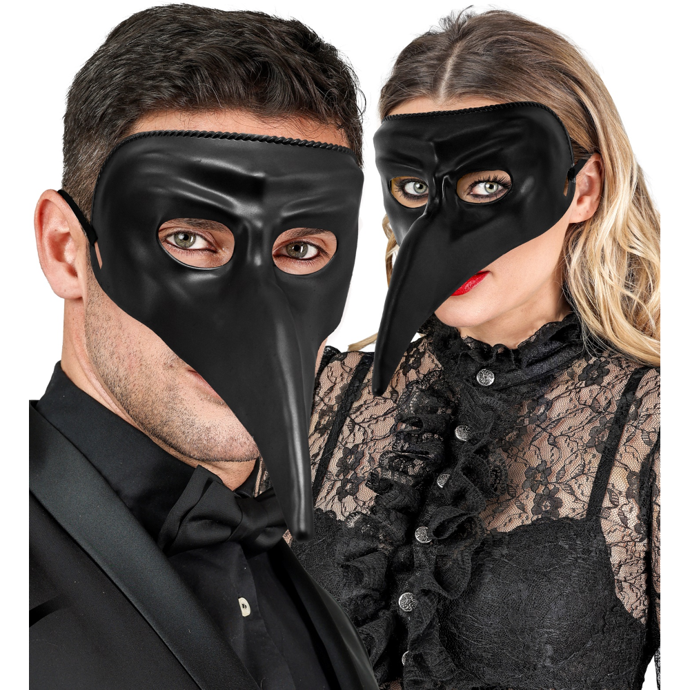 Maschera Veneziana Nera con Becco Accessorio Travestimento Carnevale Teatrale - 46873