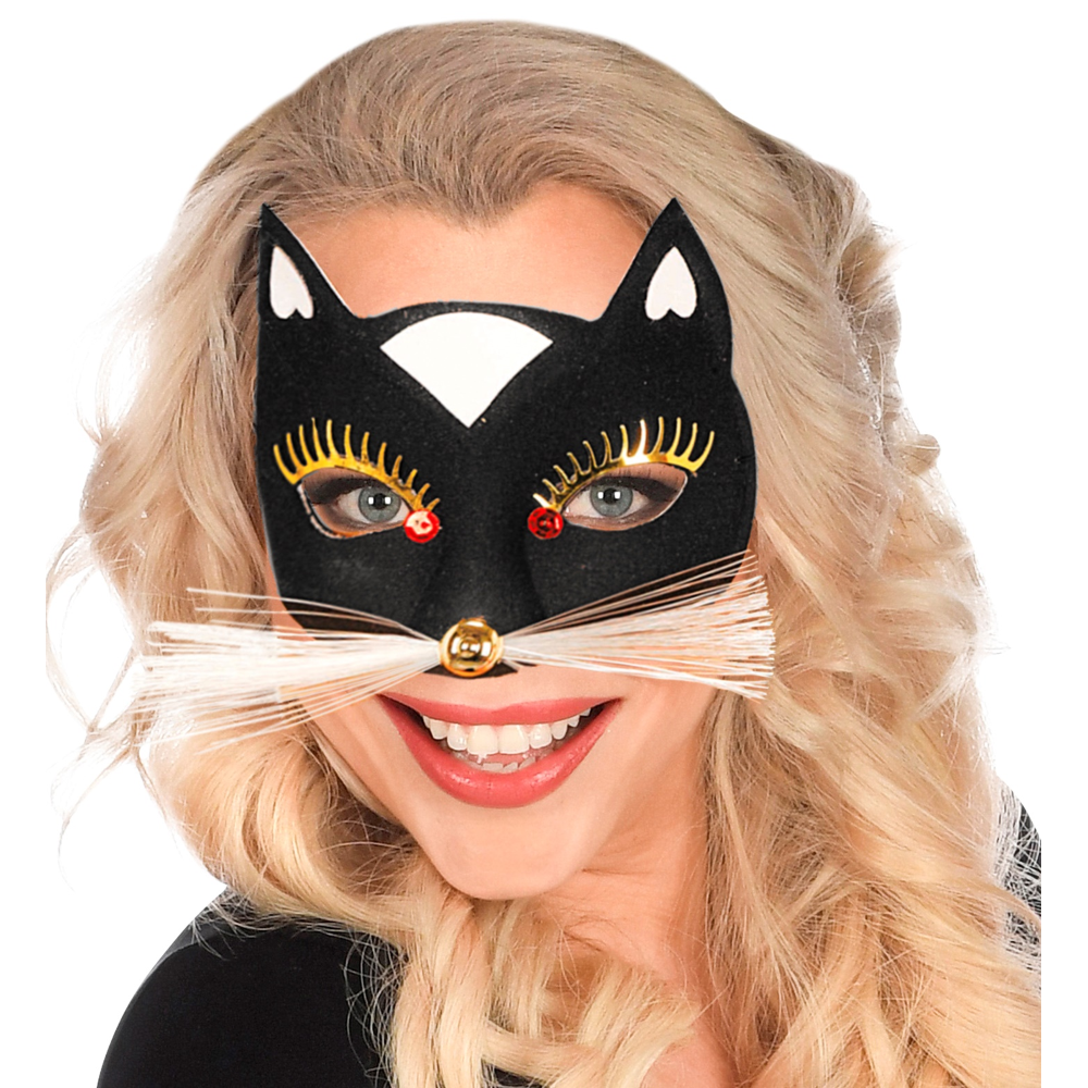 Maschera Domino Gatta Nero Accessorio Travestimento Carnevale Cosplay Feste a Tema - 64641