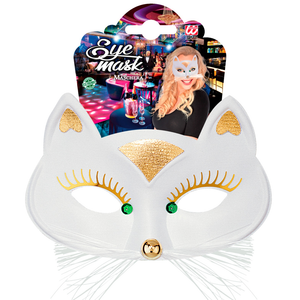Maschera Domino Gatta Bianco Accessorio Travestimento Carnevale Cosplay Feste a Tema - 64642