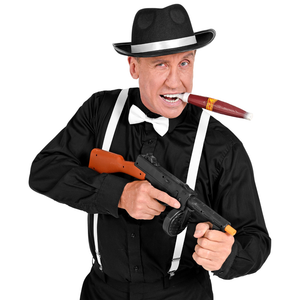 Set Travestimento Gangster 4 Pezzi Cappello Farfallino Bretelle Sigaro Accessori Costume Carnevale - 68555