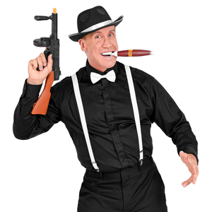 Set Travestimento Gangster 4 Pezzi Cappello Farfallino Bretelle Sigaro Accessori Costume Carnevale - 68555