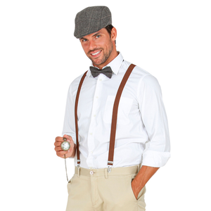 Set Travestimento Moda Anni 20 4 Pezzi Coppola Farfallino Bretelle Orologio Accessori Costume Carnevale - 68559