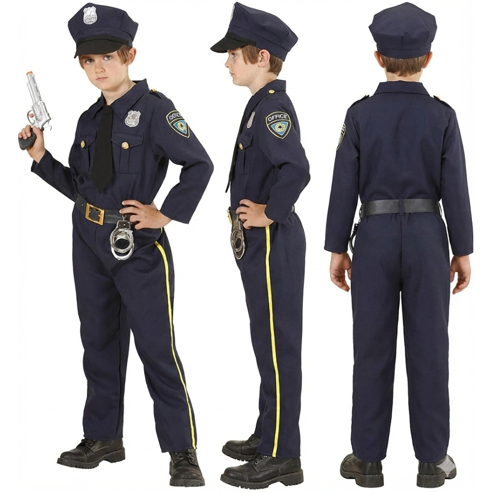 Costume Poliziotto Uniforme Completa con Cappello Travestimento Carnevale Cosplay Feste in Maschera - 7655