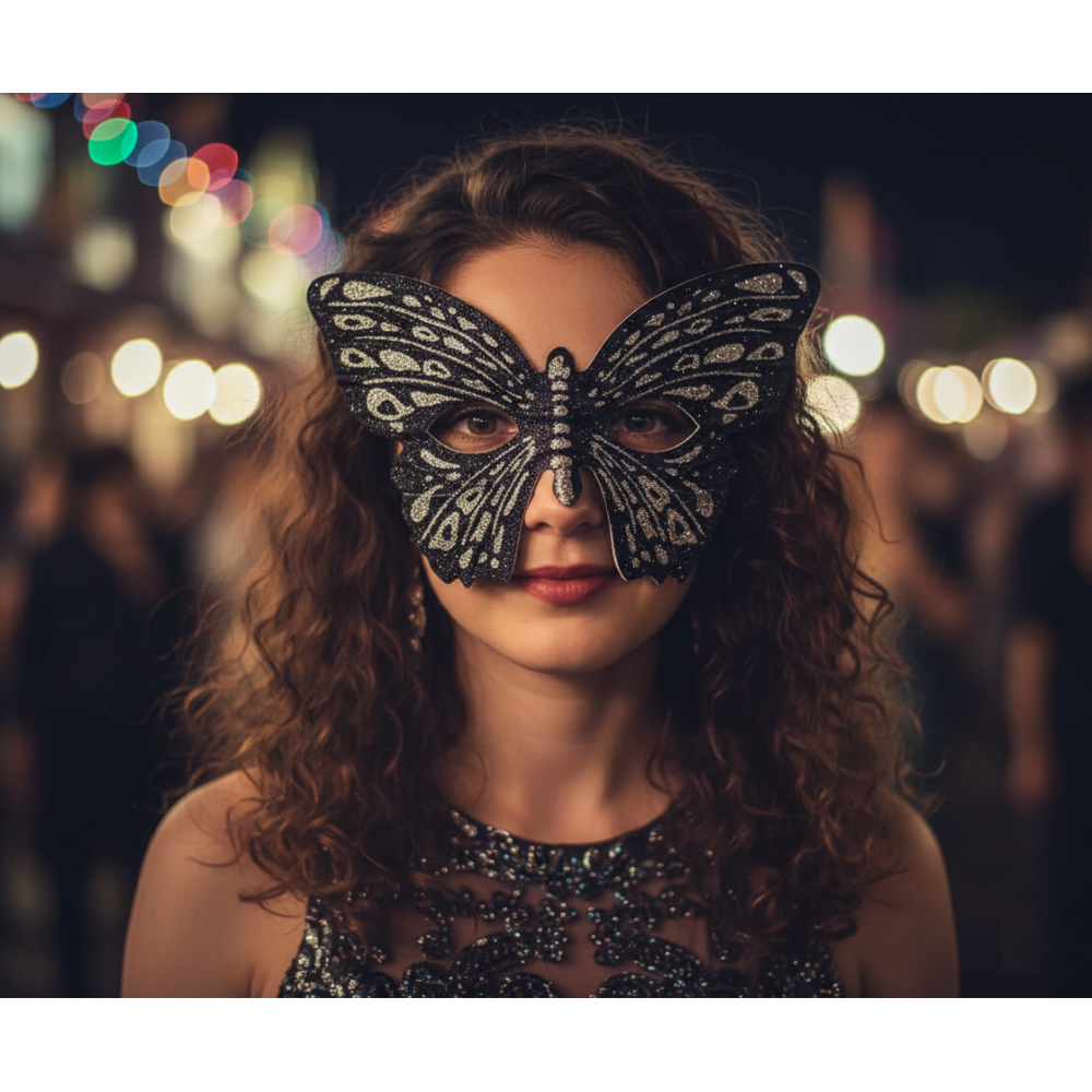Maschera Domino Farfalla Nera Accessorio Travestimento Carnevale Cosplay Feste a Tema - 6448f/n