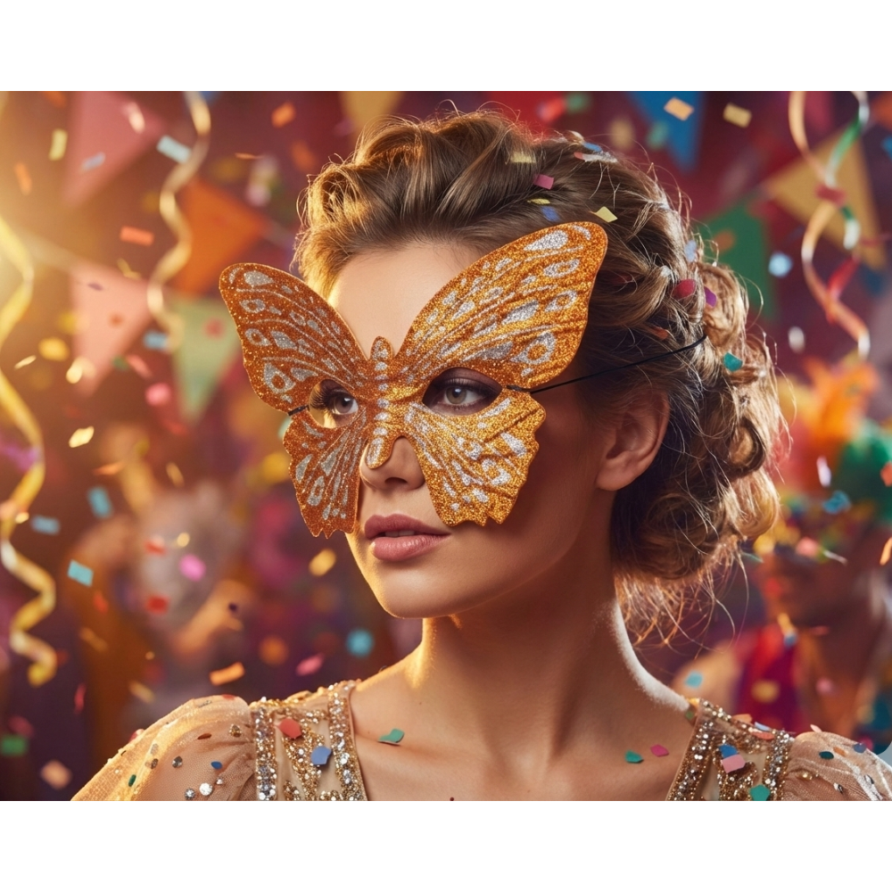 Maschera Domino Farfalla Arancione Accessorio Travestimento Carnevale Cosplay Feste a Tema - 6448f/a