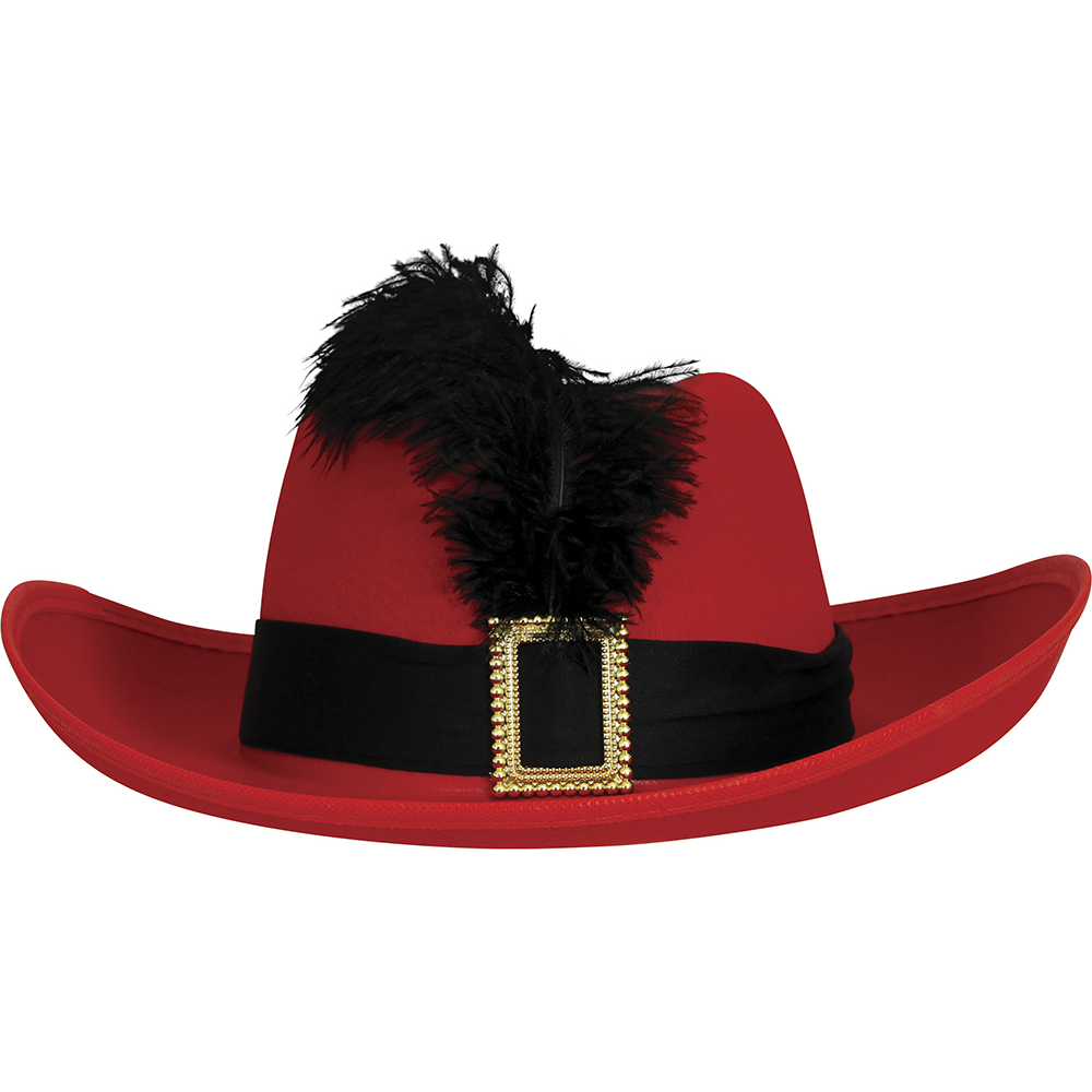Cappello Rosso da Moschettiere con Piuma in Feltro Accessorio Travestimento Carnevale Bambino - 13098