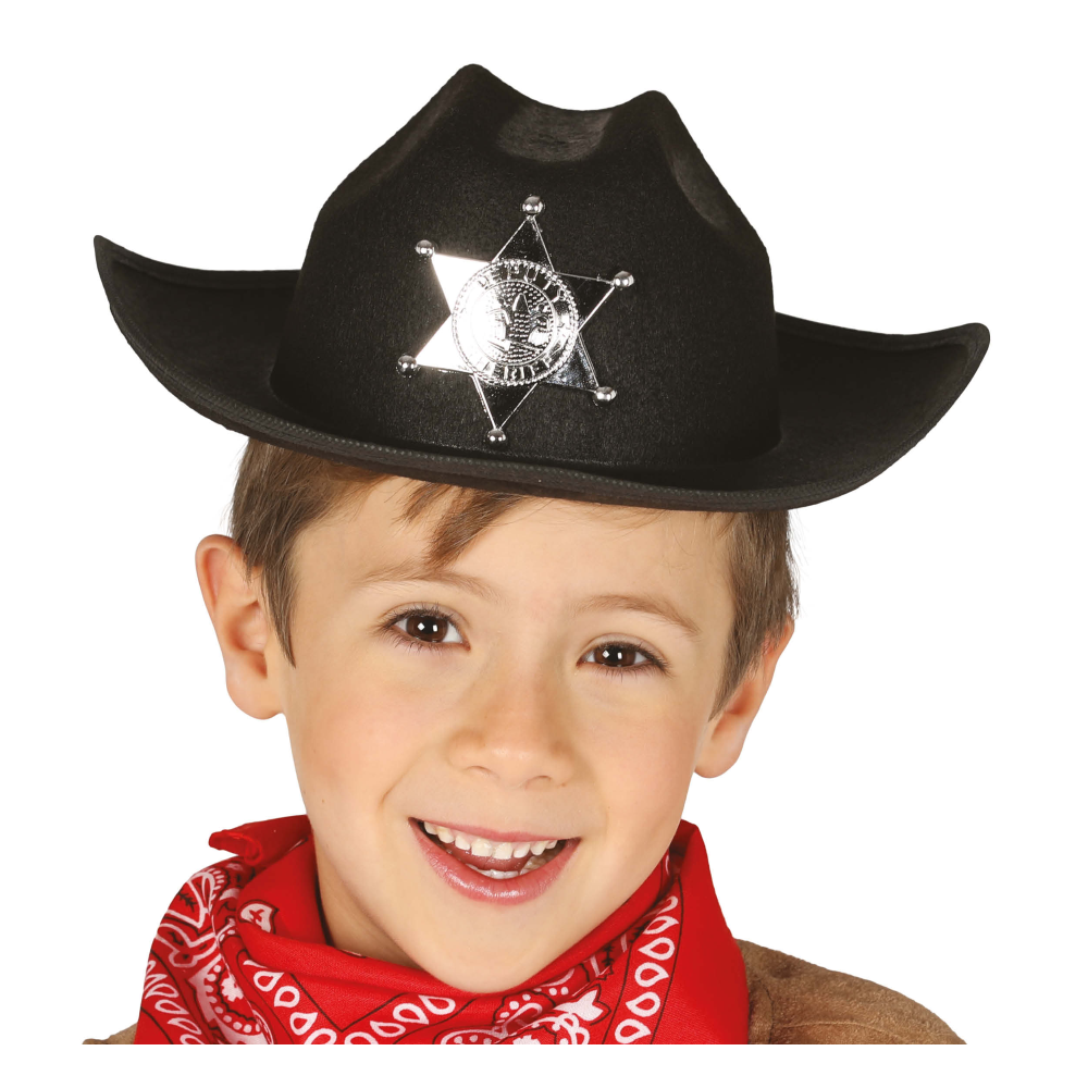 Cappello Nero da Sceriffo Accessorio Western Travestimento Carnevale Feste in Maschera - 13563