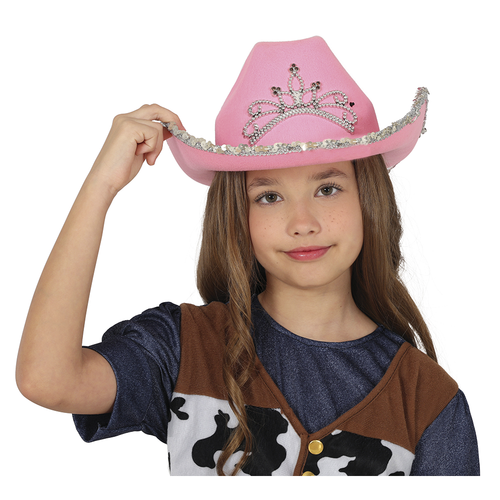 Cappello Rosa da Cowgirl Accessorio Travestimento Cowboy Carnevale Feste in Maschera - 13582