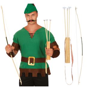 Set Arciere 105 Arco Faretra in Legno 3 Frecce Accessorio Travestimento Cosplay Carnevale - 17413