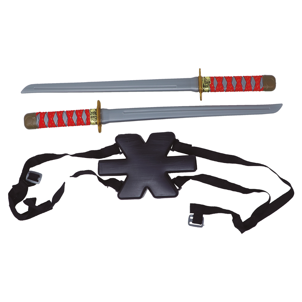 Set Due Spade Samurai Ninja 52 CM con Portaspada Accessorio Travestimento Cosplay Carnevale - 17414