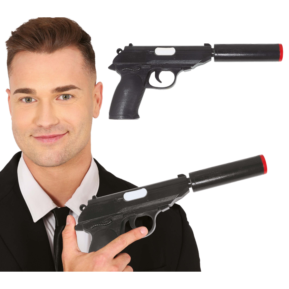 Pistola Giocattolo con Silenziatore 25 CM Accessorio Travestimento Carnevale Cosplay Feste in Maschera - 27025