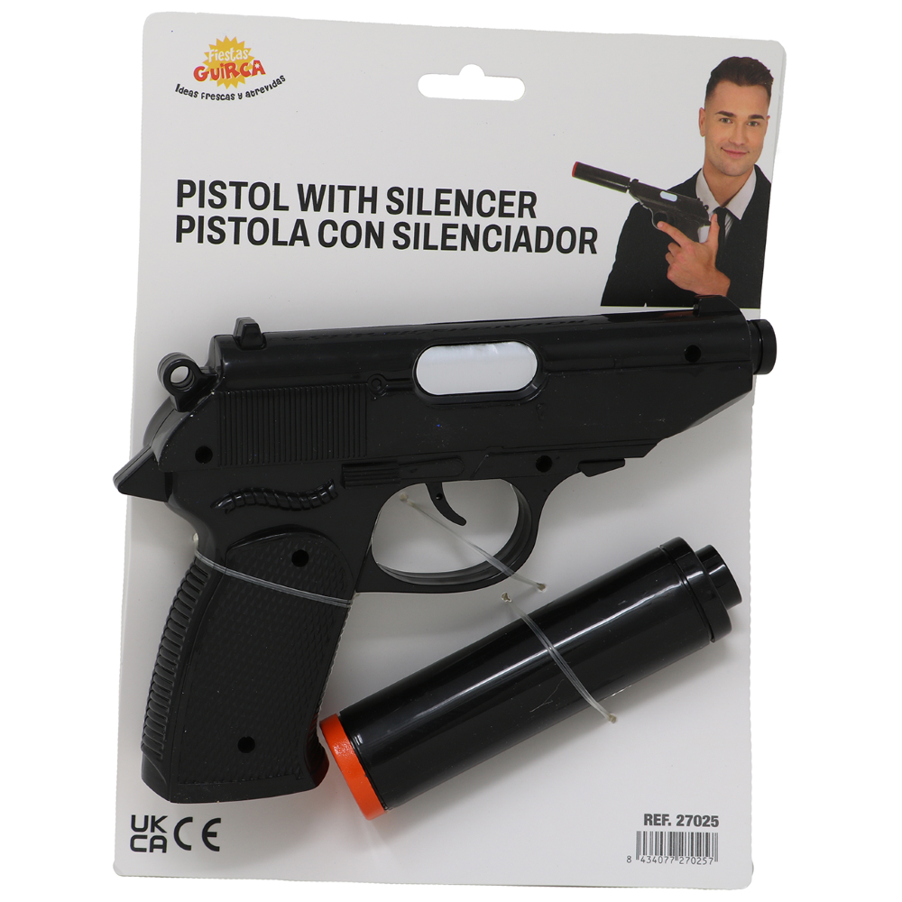 Pistola Giocattolo con Silenziatore 25 CM Accessorio Travestimento Carnevale Cosplay Feste in Maschera - 27025