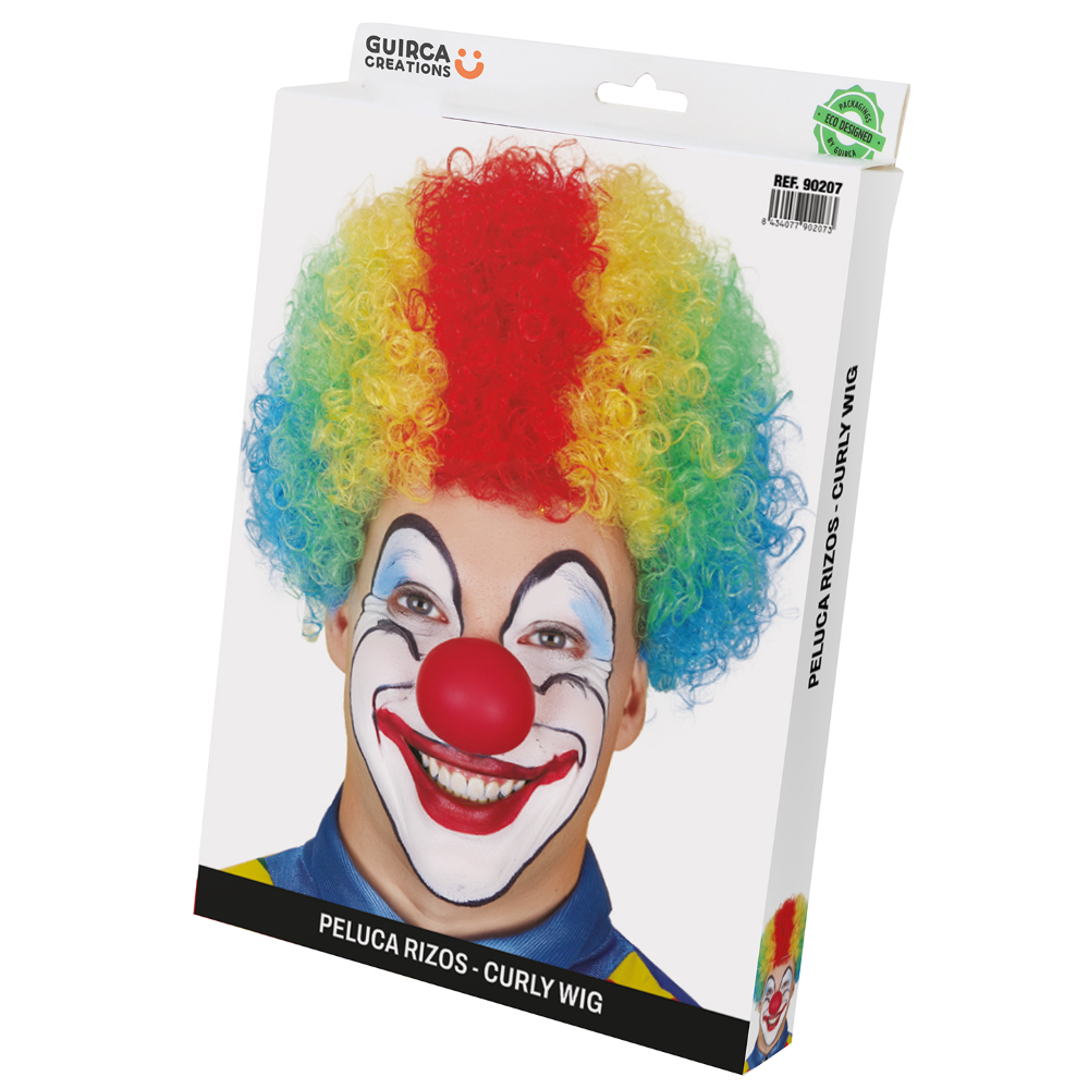 Parrucca Riccia Multicolore Accessorio Travestimento Carnevale Clown Pagliaccio - 90207