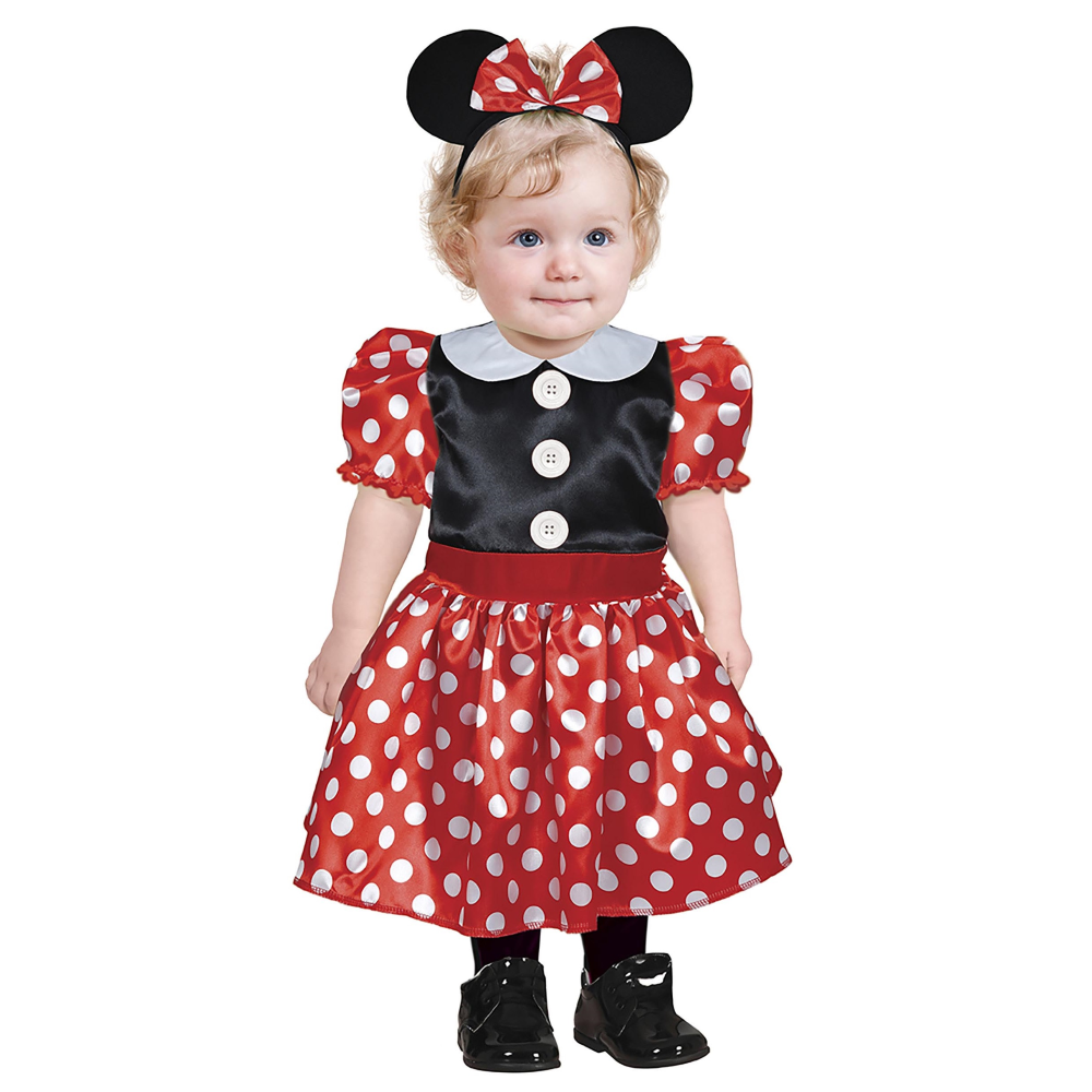Costume Topolina Abito e Cerchietto con Orecchie Travestimento Minnie Carnevale - 8205