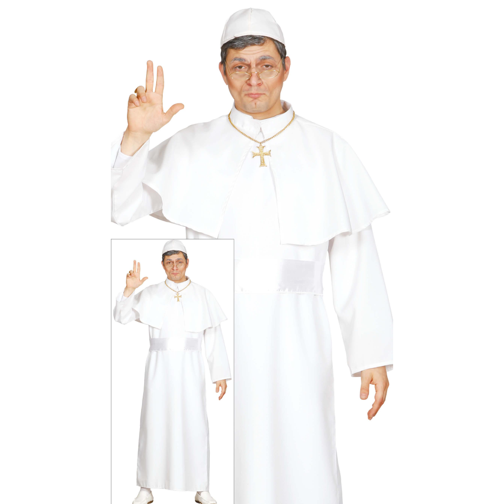 Costume da Papa Uomo Travestimento Carnevale con Sottana Mantello Zucchetto Cintura Feste a Tema - 8041