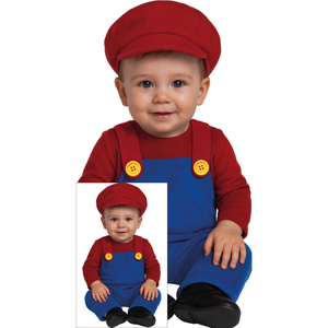 Costume da Macchinista Treno Idraulico Tuta Berretto Travestimento Carnevale Cosplay Super Mario- 8200