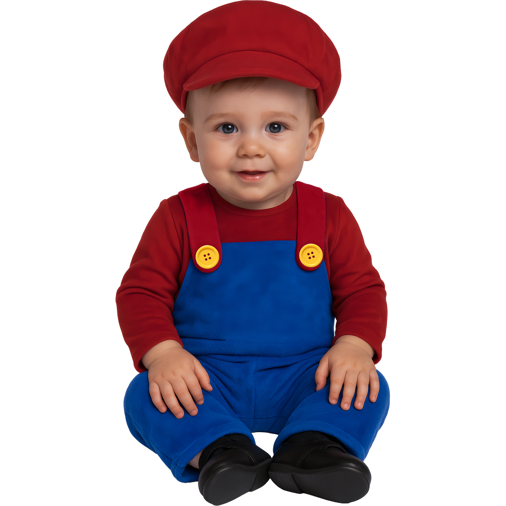 Costume da Macchinista Treno Idraulico Tuta Berretto Travestimento Carnevale Cosplay Super Mario- 8200