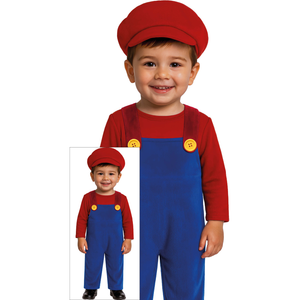 Costume da Macchinista Treno Idraulico Tuta Berretto Travestimento Carnevale Cosplay Super Mario- 8200